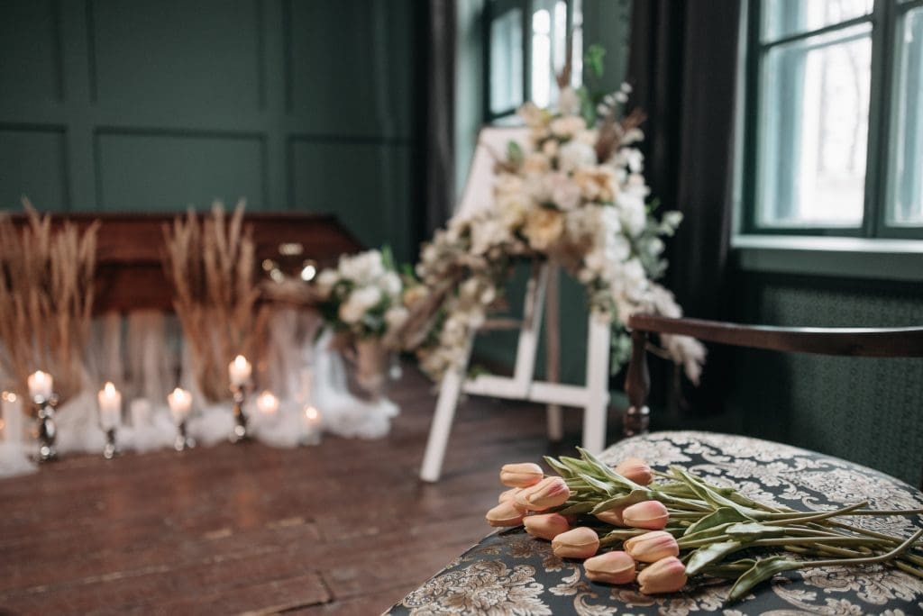 Resting coffin with flowers