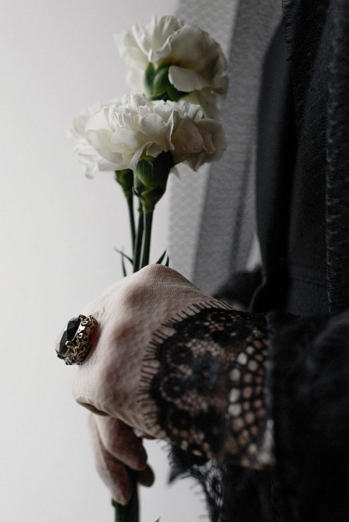 white rose hands